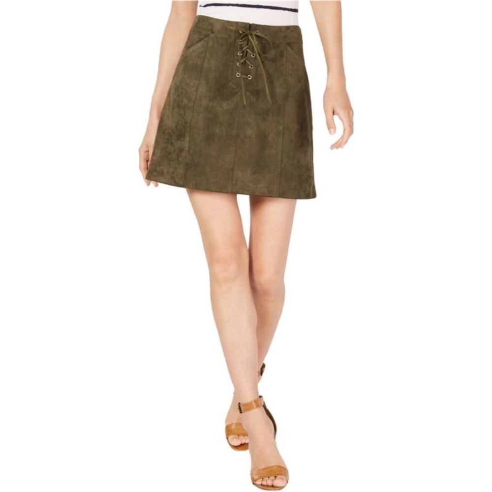 Sage the label Anthro green faux suede lace up skirt A line size small NWT boho